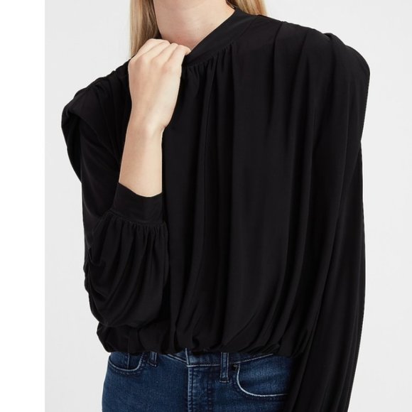 NWT Express Padded Shoulder Ruched Top. Black - Picture 1 of 6